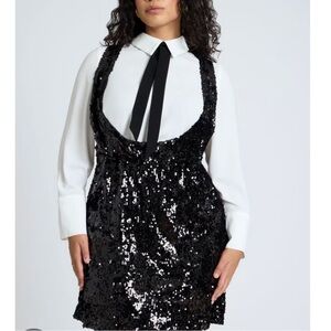 Eloquii Black Sequin Mini Dress with White Blouse Detail